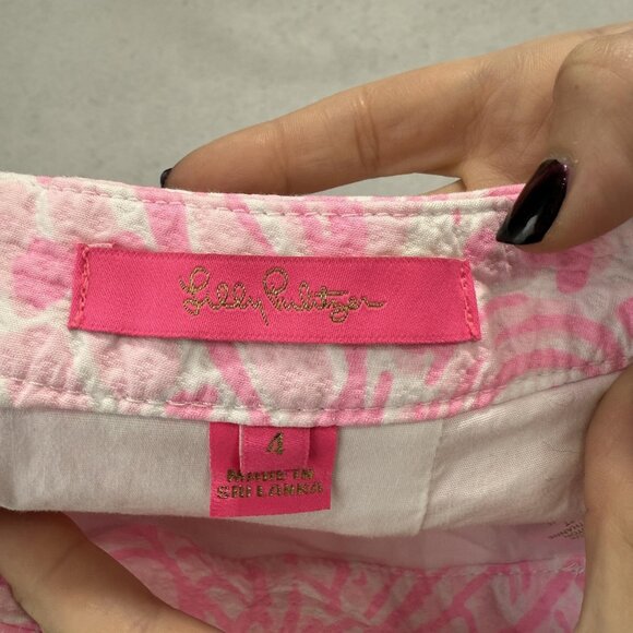 Lilly Pulitzer Skirtt Womens 4 Pink White Seashell Print Jacquard Cotton Stretch - Picture 5 of 8